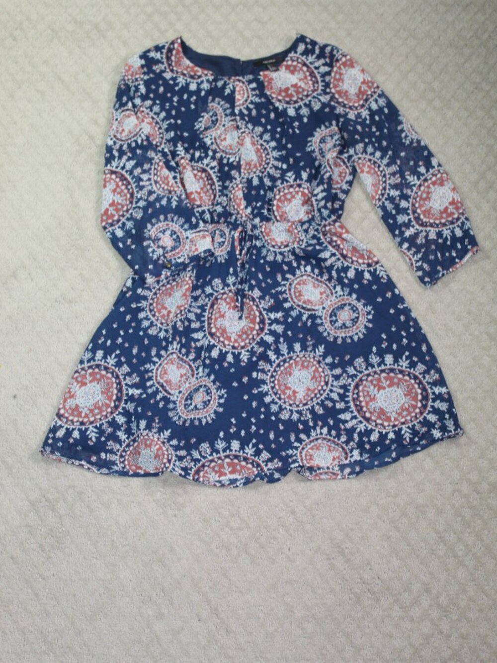 Forever 21 Size L Navy Blue Brown Long Sleeve Mini Dress